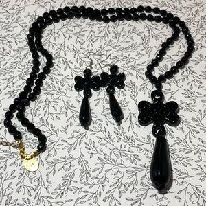 UNICEF Black Beaded Necklace and Pair of Earrings